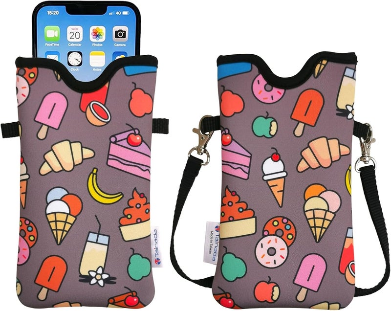 Tainada Cute Neoprene Phone Sleeve Pouch Case Bag w/Crossbody Strap/Neck Lanyard for iPhone 17/16/15 Pro Max, Air, 16/15 Plus, 16e, Samsung S25+, S25, S24, A56 for Women Girls (Desserts Pattern) - Image 1